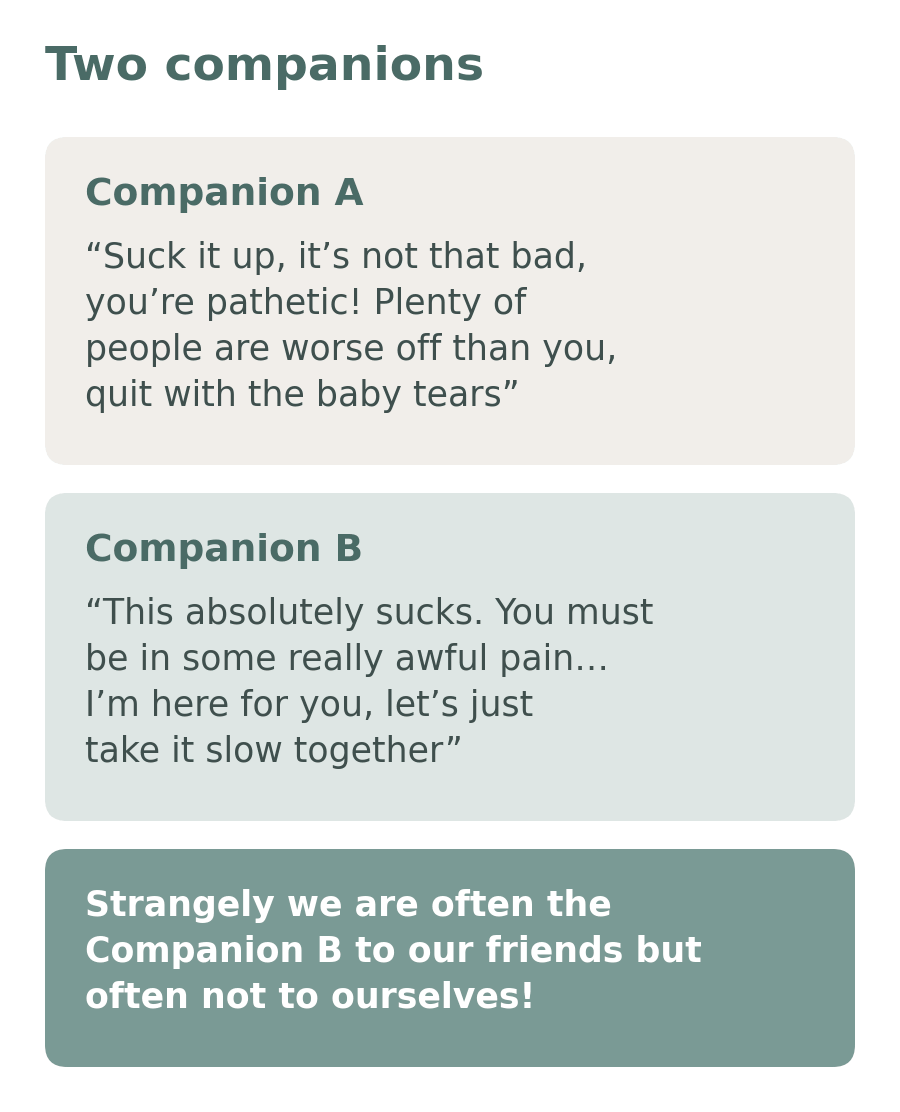 Diagram contrasting Companion A, who is harsh and dismissive, with Companion B, who is warm and supportive